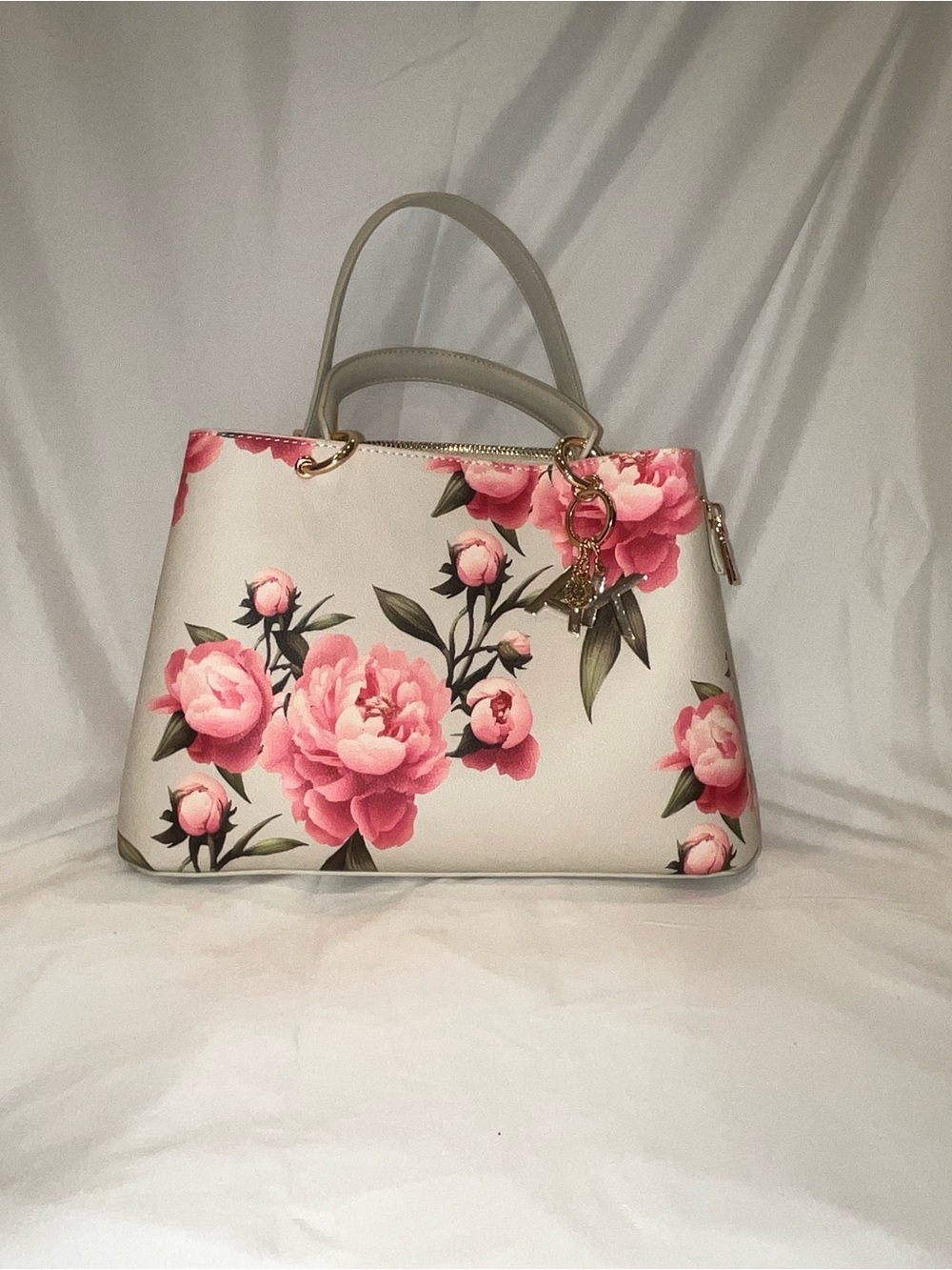 Anne Klein Floral Top-Handle Satchel in Pink and Cream